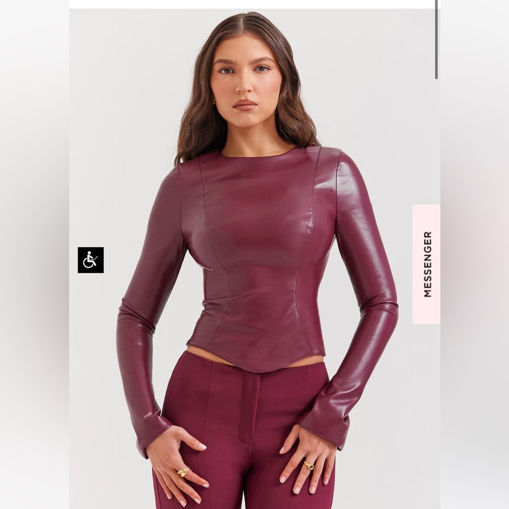 House of CB Mylah wine vegan leather top